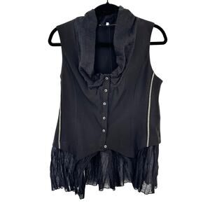 Sunlight (S/2) Black Sleeveless Button Front Vest Top Avant Garde Lagenlook